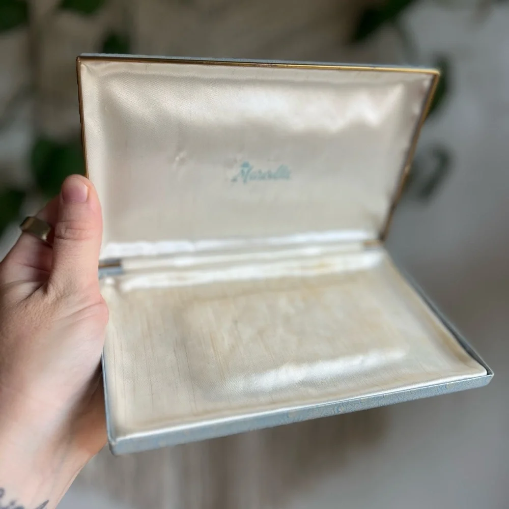 Vintage Marvella Light Blue Jewelry Box | 1950s Satin Necklace Case | MCM